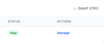 Admin roster status and actions columns showing a paid registration and manage link