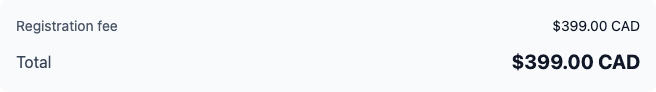 Registration payment total showing registration fee and total due